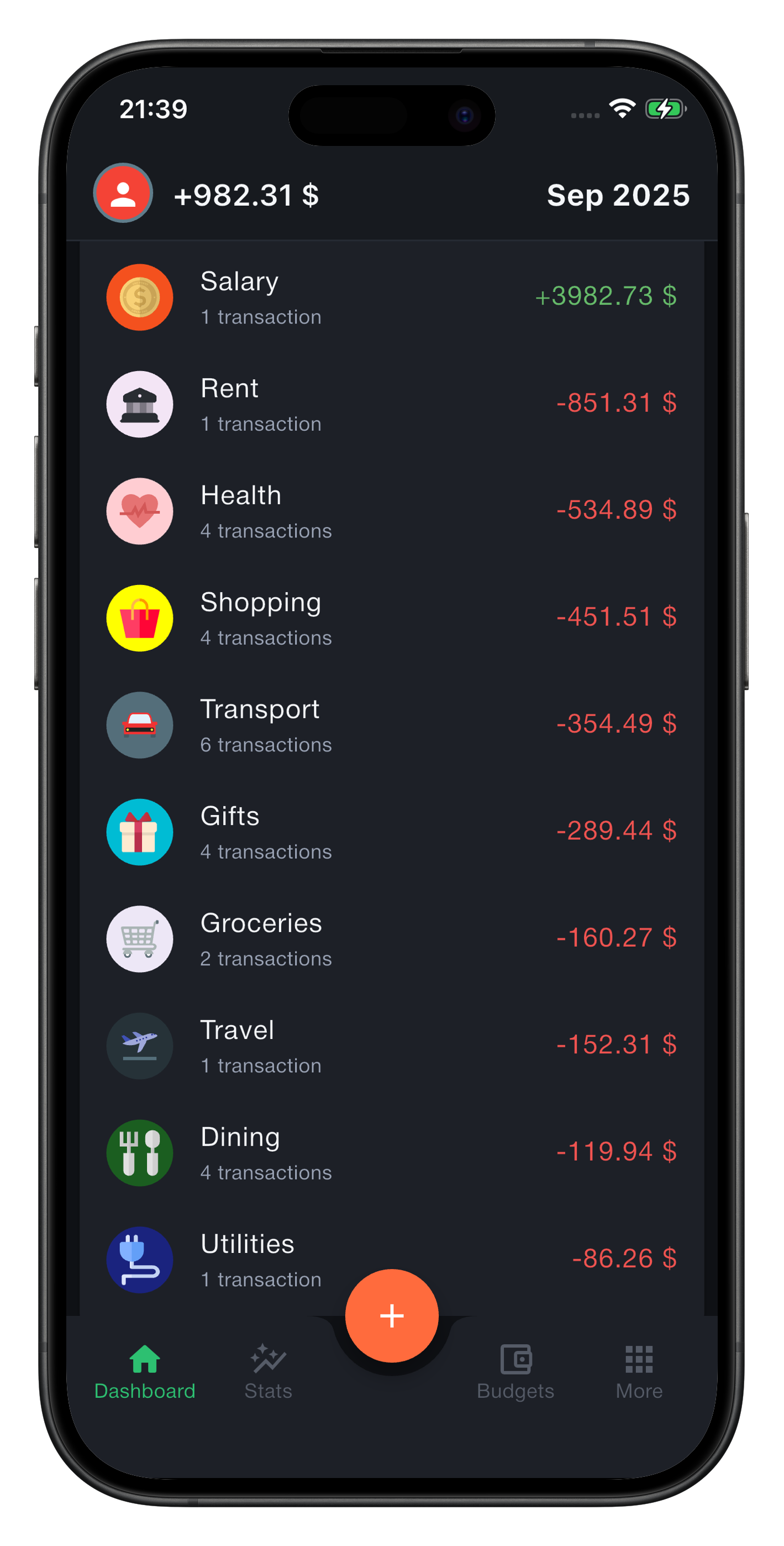Budget Buddy dark mode screenshot